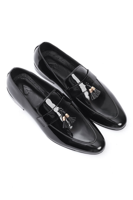 PATENT LEATHER TASSEL LOAFERS-BLACK