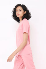 COTTON V NECK TEE-PINK