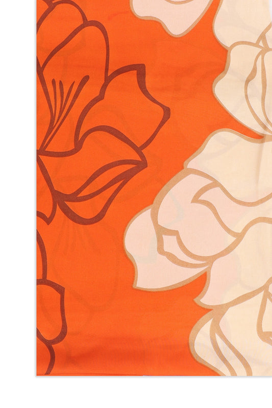 FLORAL PATTERNED SCARF-ORANGE/BEIGE