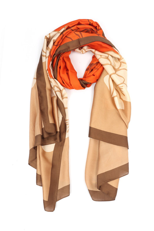 FLORAL PATTERNED SCARF-ORANGE/BEIGE