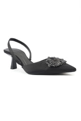 TWILIGHT BLOOM EMBELLISHED HEEL-BLACK