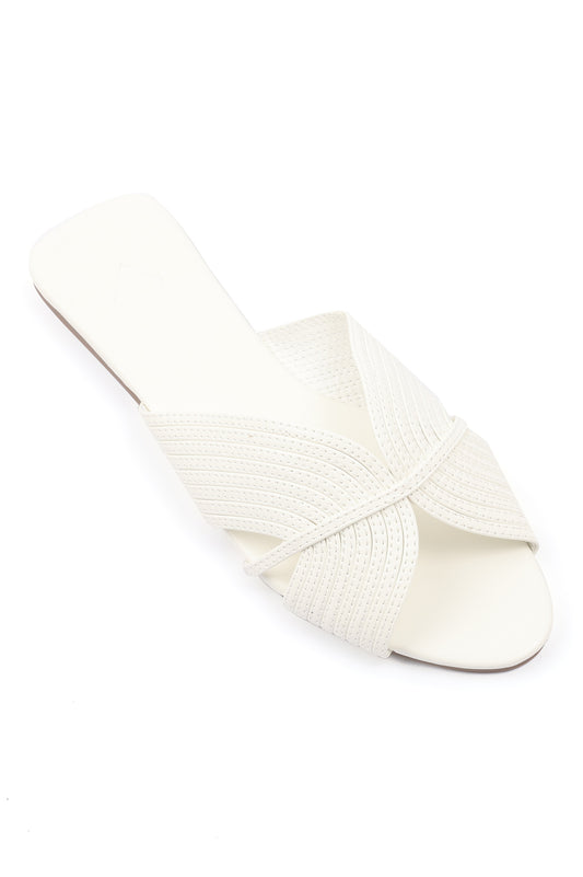 STITCH STRAP SLIDES-WHITE