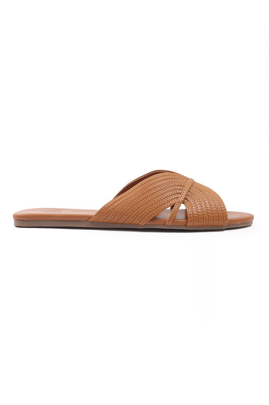 STITCH STRAP SLIDES-TAN