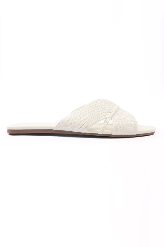 STITCH STRAP SLIDES-WHITE