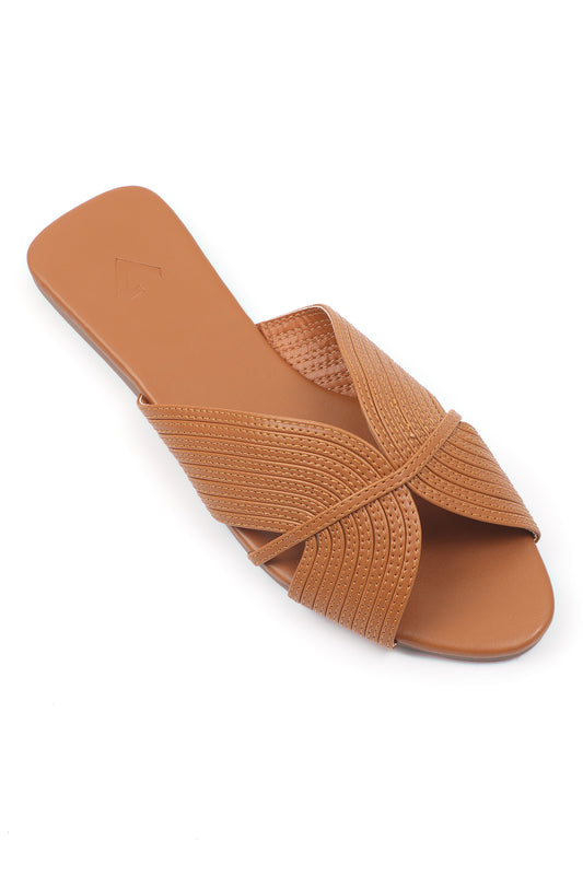 STITCH STRAP SLIDES-TAN