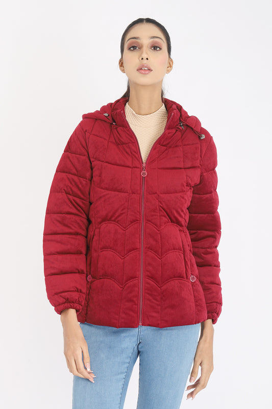 VELVET QUILTED JACKET -MAROON