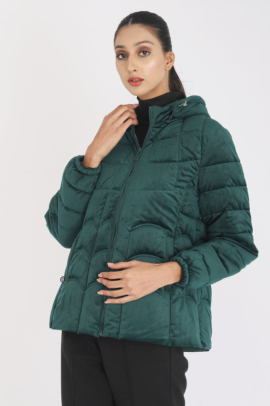 VELVET QUILTED JACKET -GREEN