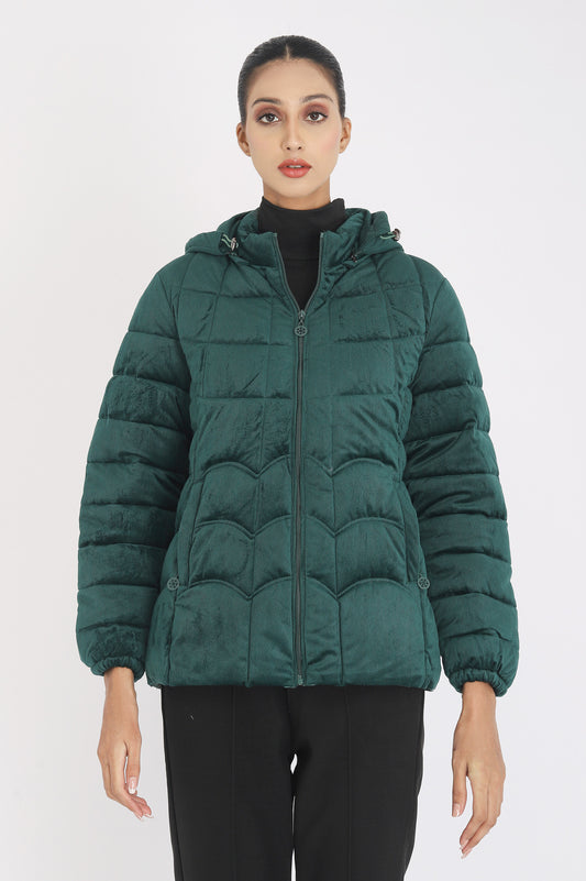 VELVET QUILTED JACKET -GREEN