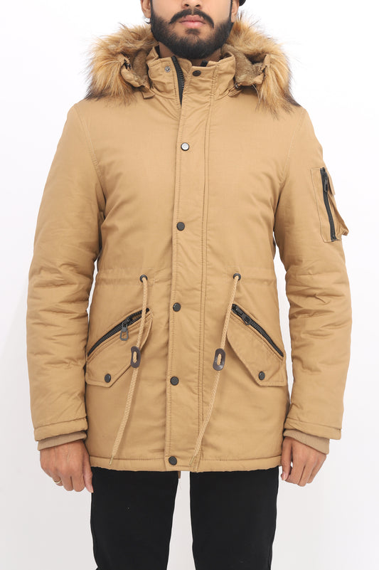HOODED PUFFER JACKET-KHAKI