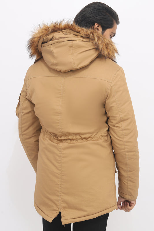 HOODED PUFFER JACKET-KHAKI