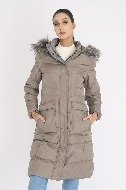 FUR QUILTED PUFFER JACKET-GREY