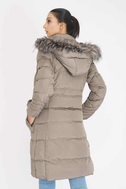FUR QUILTED PUFFER JACKET-GREY
