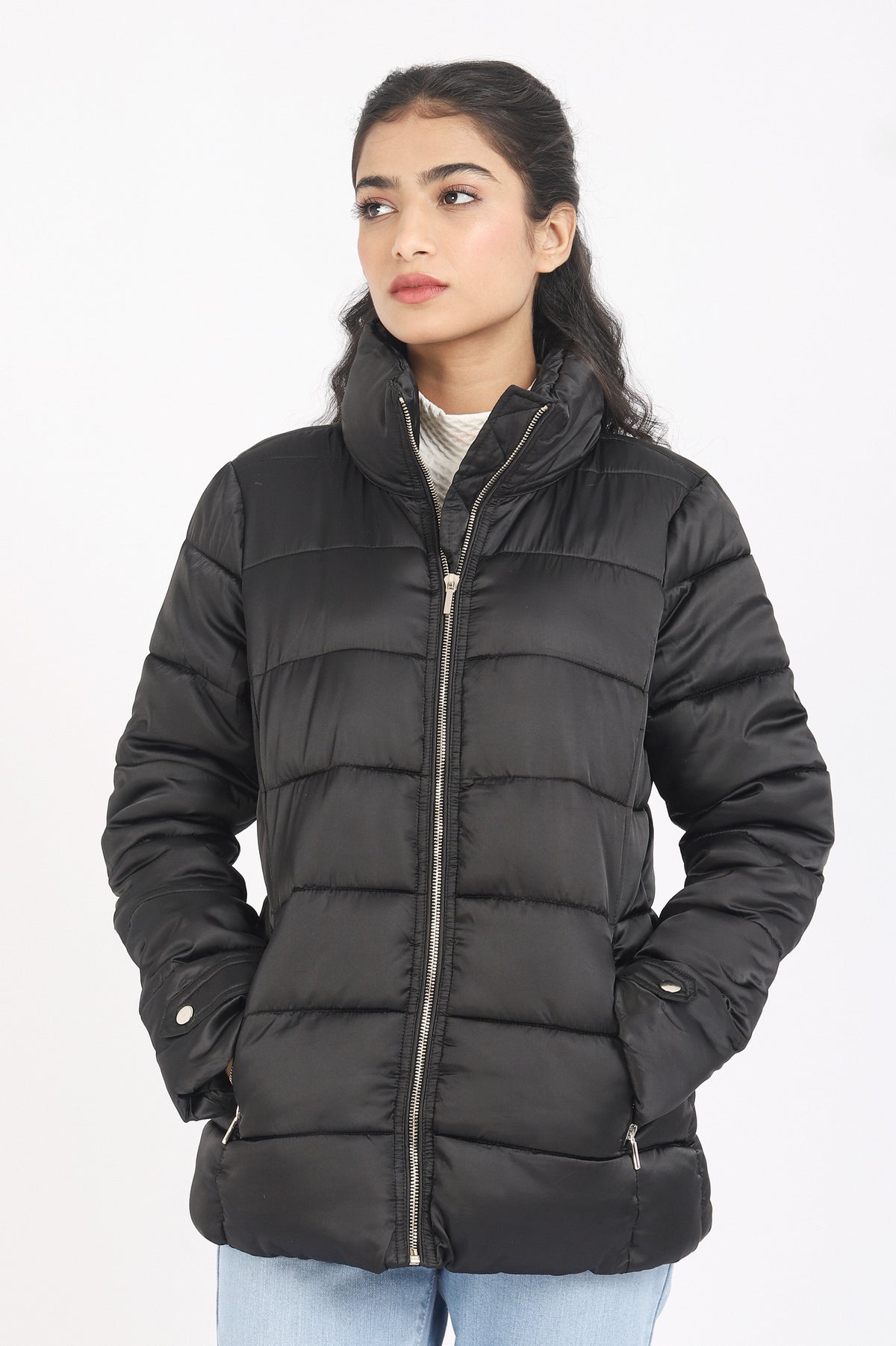 QUILTED PUFFER JACKET-BLACK
