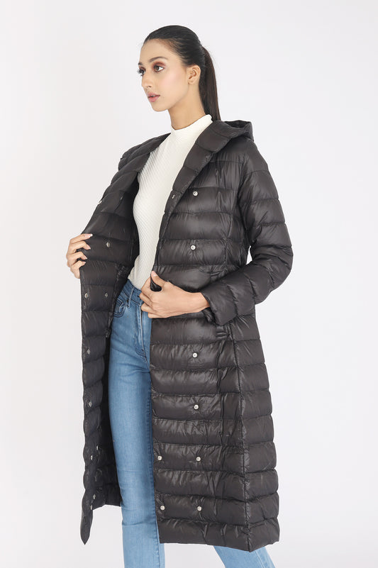 LONG QUILTED PUFFER JACKET-BLACK
