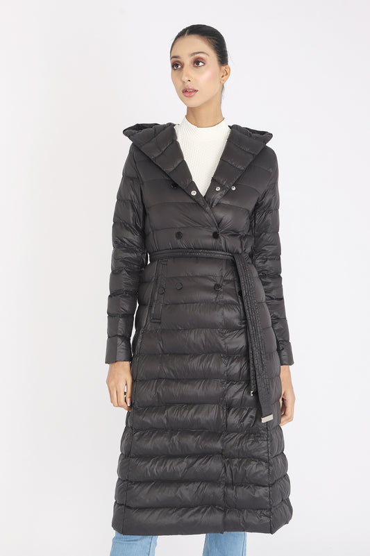 LONG QUILTED PUFFER JACKET-BLACK
