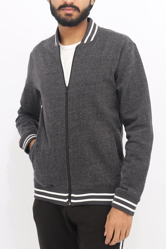 CONTRAST FLEECE JACKET-CHARCOAL