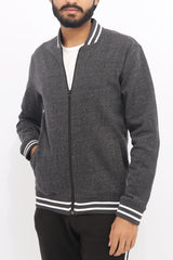 CONTRAST FLEECE JACKET-CHARCOAL