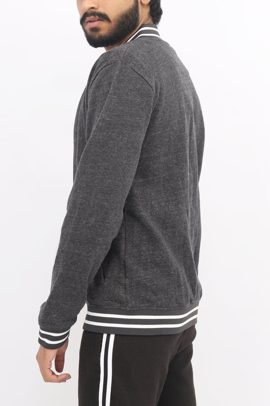 CONTRAST FLEECE JACKET-CHARCOAL