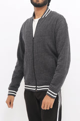 CONTRAST FLEECE JACKET-CHARCOAL