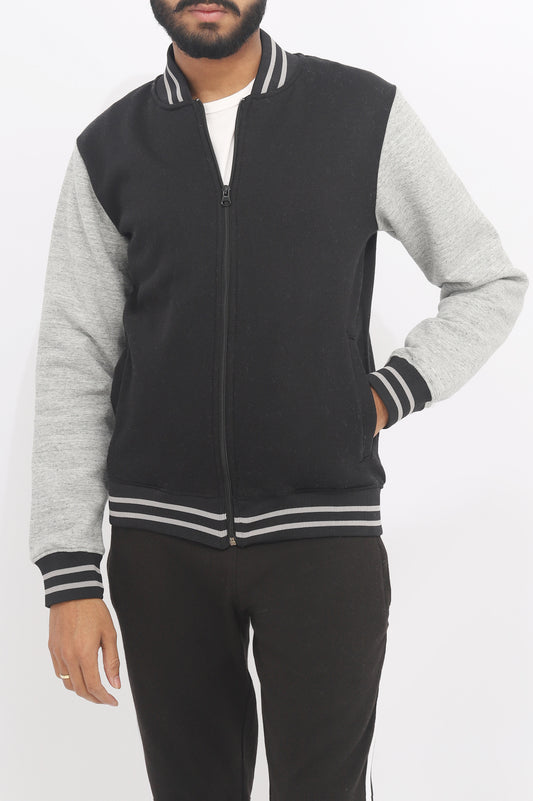 CONTRAST FLEECE JACKET-BLACK/GREY