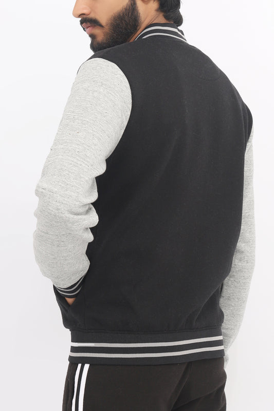 CONTRAST FLEECE JACKET-BLACK/GREY