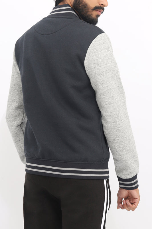 CONTRAST FLEECE JACKET-NAVY/GREY