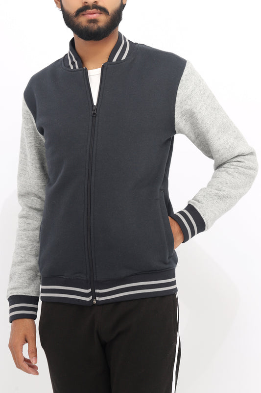 CONTRAST FLEECE JACKET-NAVY/GREY