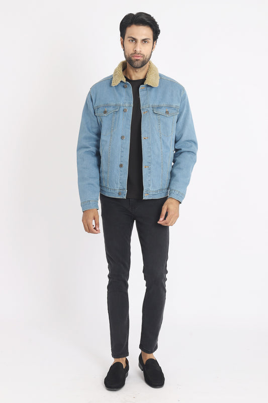 DENIM FUR JACKET-LT-BLUE