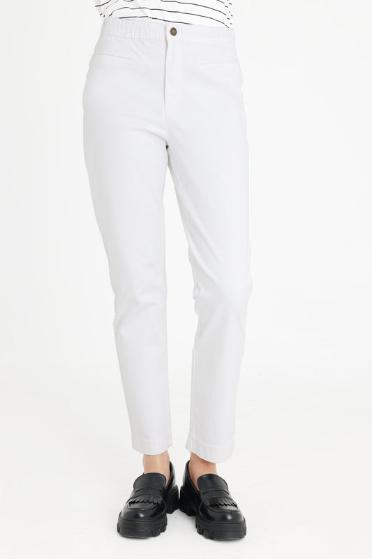 WOMEN ELASTIC WAIST PANTS-WHITE