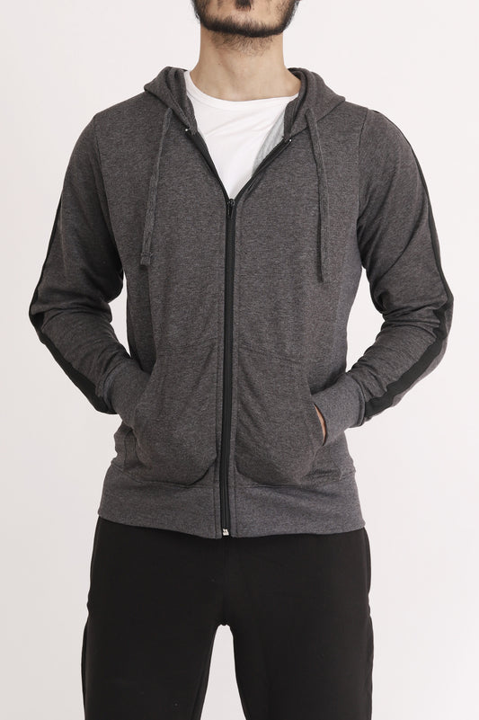 SLIM FIT LYCRA HOODIE-CHARCOAL